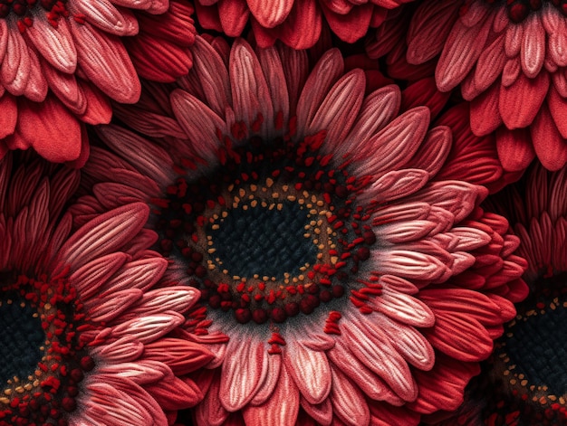 Foto bordato senza cuciture di colore rosso gerbera fiori disegno di tessuto a disegno