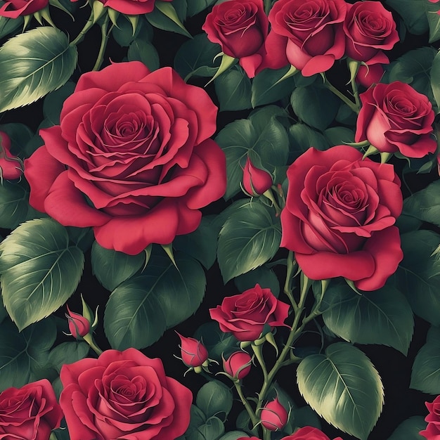 Seamless red roses illustration pattern wallpaper design