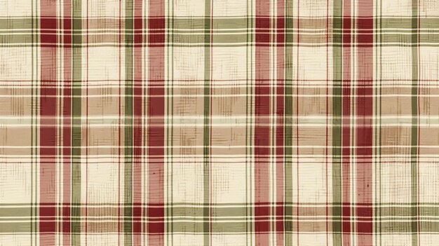 Photo a seamless repeatable pattern of a classic christmas tablecloth the pattern features a red and green plaid design on a beige background