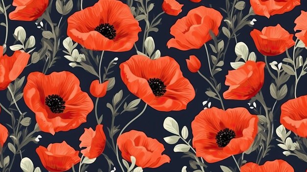 seamless repeatable poppy flowers fabric sewing