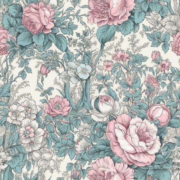 Seamless retro floral pattern with watercolor effect