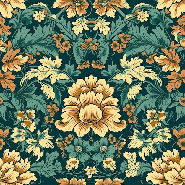 Seamless retro floral pattern with watercolor effect