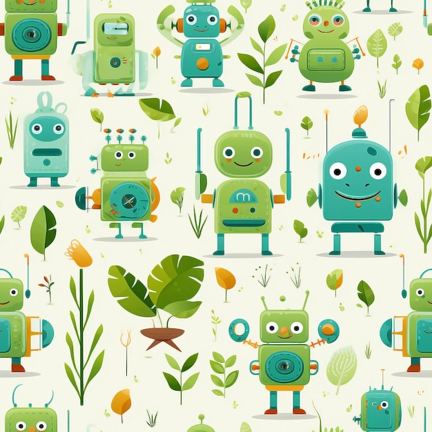 Photo seamless robots pattern of different shapes colors and emotions