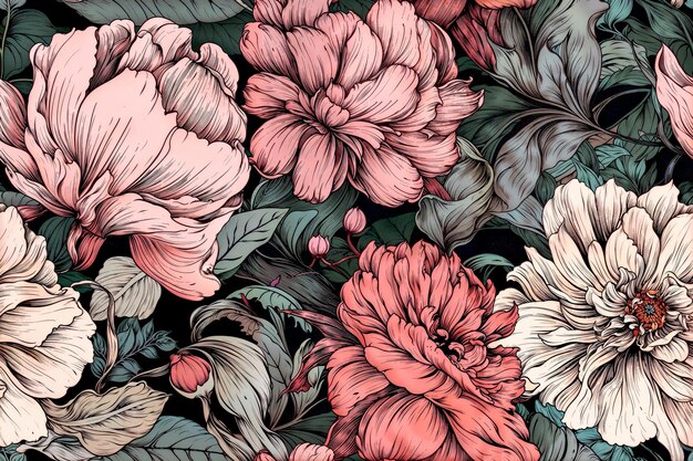 Seamless rose florals illustration pattern flowers fashion design