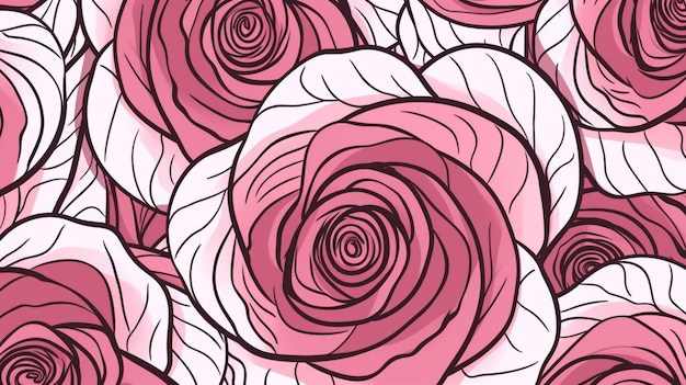 Photo seamless rose pattern with pink roses and leaves generative ai