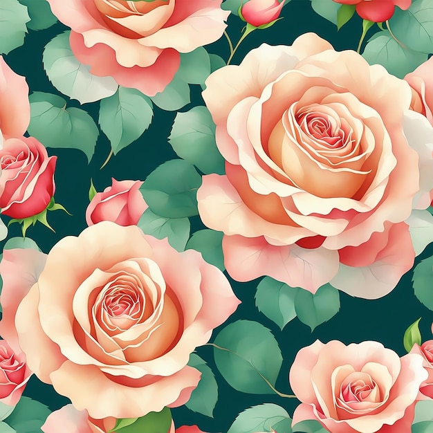 seamless roses flower and leave pattern background AI Generated