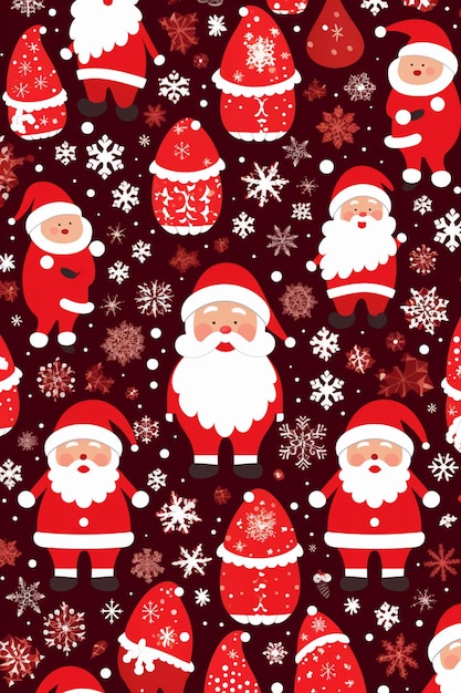 seamless santa claus christmas pattern with snowflakes and snowflakes generative ai