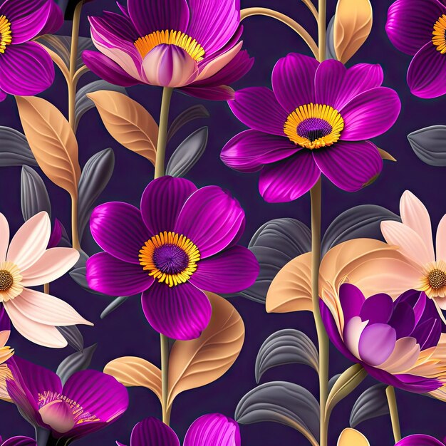 Seamless seamless repeat pattern with flowers background with abstract purple anemone