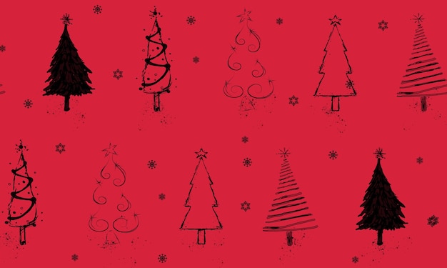 Seamless set of Christmas trees pattern on red