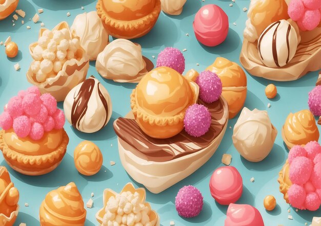 Seamless set of desserts and pastries ai generated