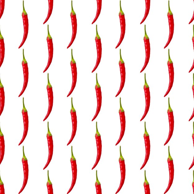 Photo seamless simple pattern of one red hot pepper on white