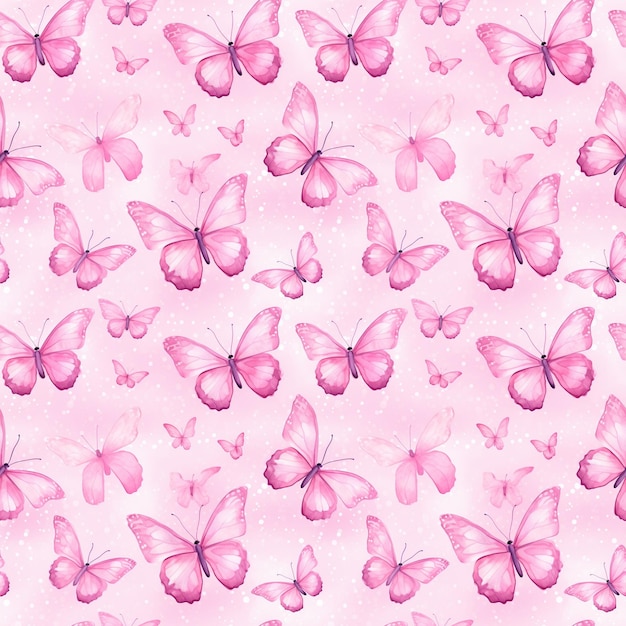 Photo seamless swirling candy pink watercolor butterflies