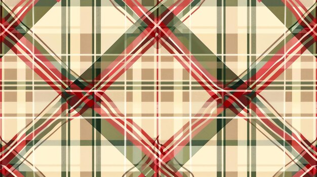 Photo a seamless tartan plaid pattern in beige red and green the pattern is made up of crossing diagonal lines in different widths