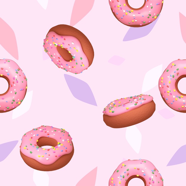Seamless tasty donuts pattern 3d rendered picture