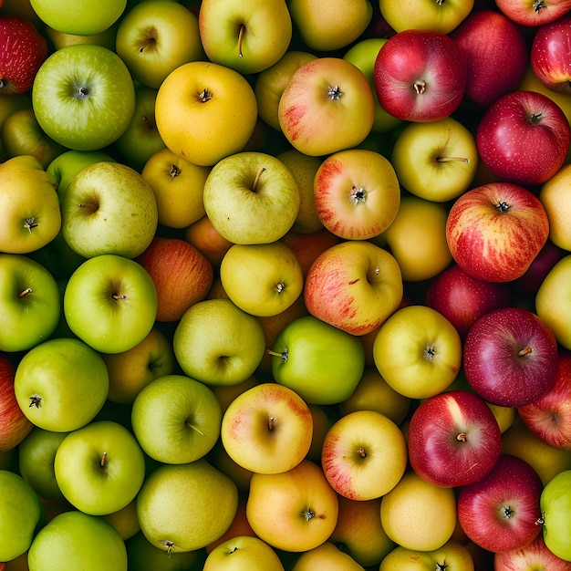 Seamless texture and background of different color apples pile with high angle view