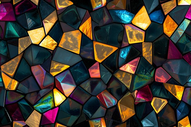 Photo seamless texture and fullframe background of colorful glass mosaic triangular tiles