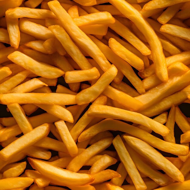 Photo seamless texture and fullframe background of piled french fries neural network generated image