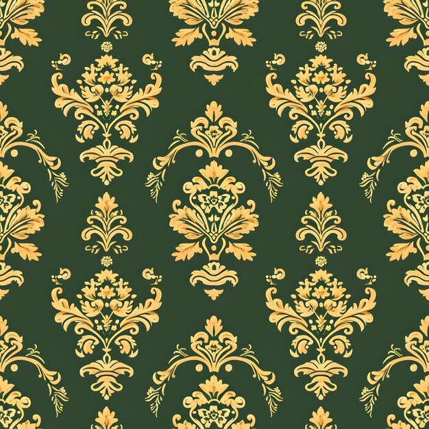 Seamless texture of green and gold damask pattern