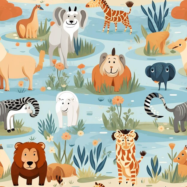 世界野生動物の日を記念してその驚くべき多様性と美しさを反映するシームレスなテクスチャー