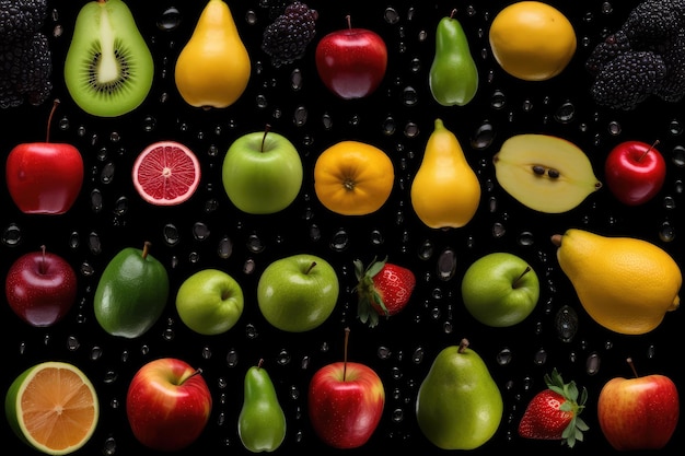 Seamless texture pattern background of healthy fruits AI generated illustration