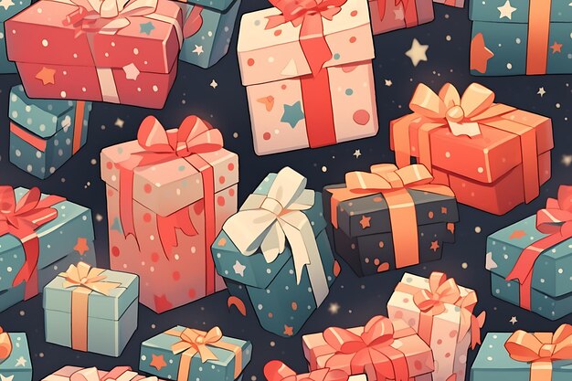 seamless texture with the image of holiday gift boxes AI generation