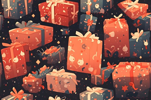 seamless texture with the image of holiday gift boxes AI generation