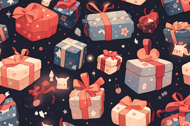 Photo seamless texture with the image of holiday gift boxes ai generation