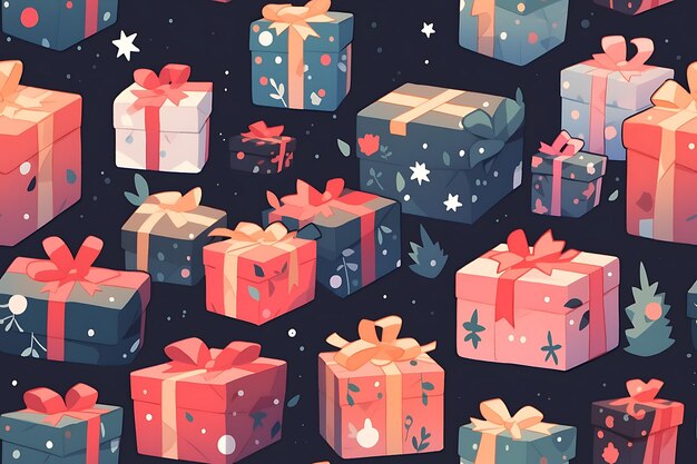 seamless texture with the image of holiday gift boxes AI generation