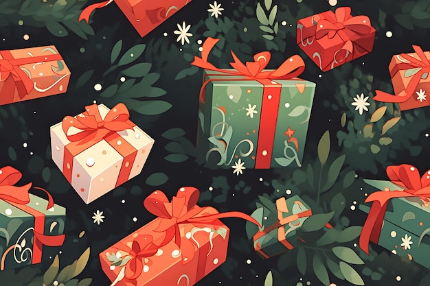 Photo seamless texture with the image of holiday gift boxes ai generation