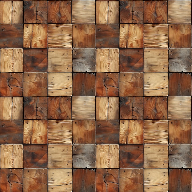 Seamless texture of wooden surface with checkered pattern