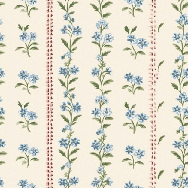 사진 부드러운 파란색 톤 수직 줄무늬의 고전적인 꽃 모티브를 특징으로 하는 벽지 장식 및 패브릭 디자인을 위한 매끄러운 타일링 패턴