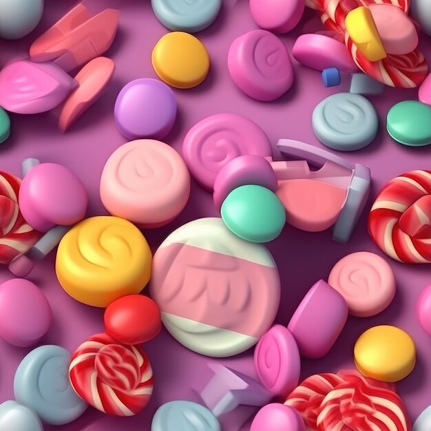 seamless tileable patterns of 3D cartoon elements that are Continuous And cohesive