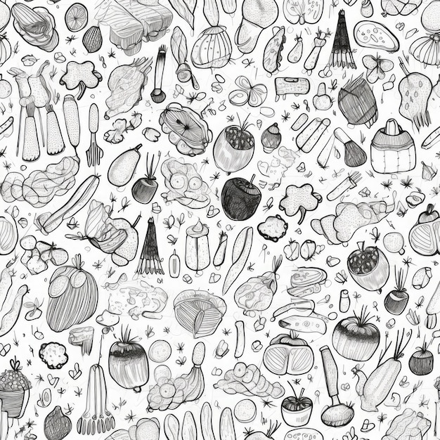 Photo seamless tileable patterns of illustrated cartoon doodles that are continuous and cohesive