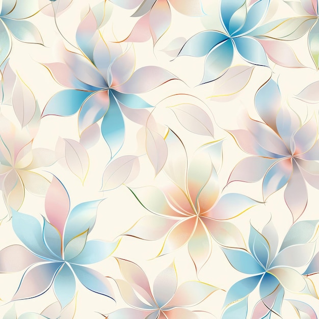 Seamless tiled floral pattern with azure and golden flowers Decorative