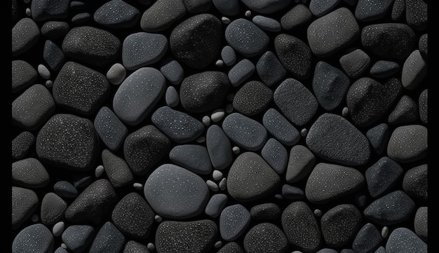 Seamless tiny sea black stone gravel texture background AI Generated Art