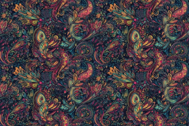 Seamless traditional Indian paisley pattern Oriental ornament Generative AI illustration