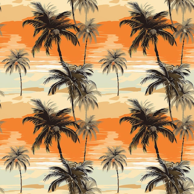 Seamless tropical pattern palm trees on an orange background