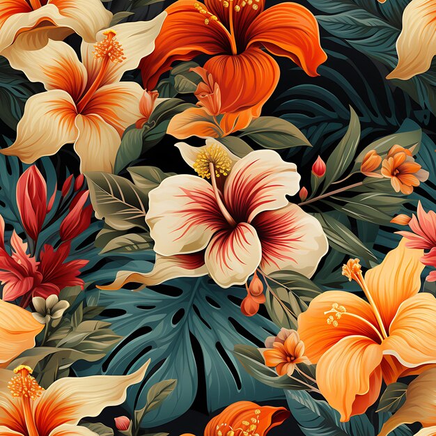 seamless tropical pattern with beautiful floral decoration