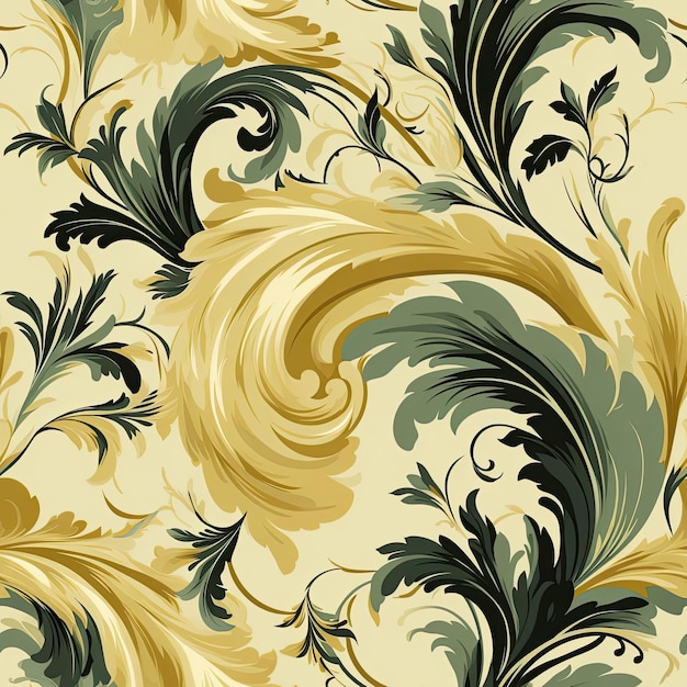 Бесшовный векторный цветочный рисунок в золотом дизайне с подробным изображением перьев на плитках