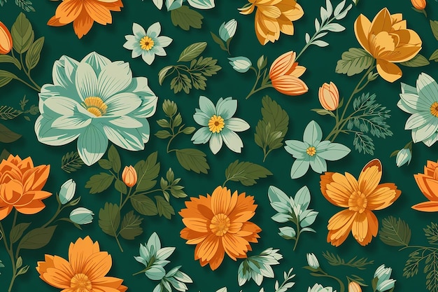 seamless vector flower Pattern on green background