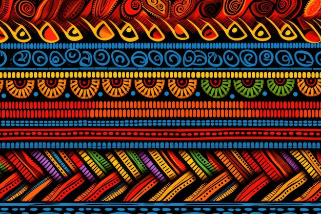 Seamless vector tribal ethnic pattern Hand drawn african background ethnic fabric pattern African tribal pattern in colorful AI Generated