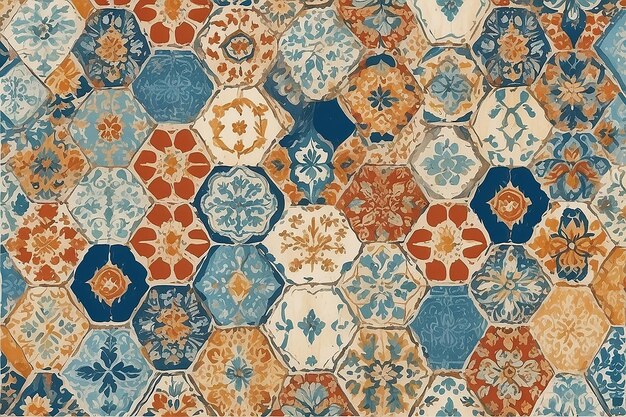 Беспрепятственный винтажный рисунок с плитками Azulejos Эффект патчворка для прикосновения португальского и испанского декора