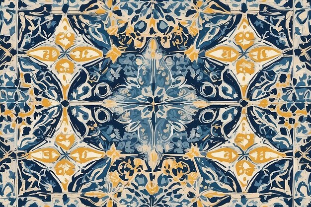 Беспрепятственный винтажный рисунок с плитками Azulejos Эффект патчворка для прикосновения португальского и испанского декора