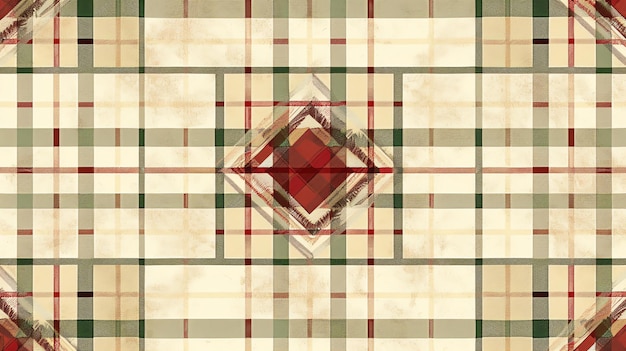 Photo a seamless vintage tartan plaid pattern in beige red and green the pattern is distressed and has a grungy feel