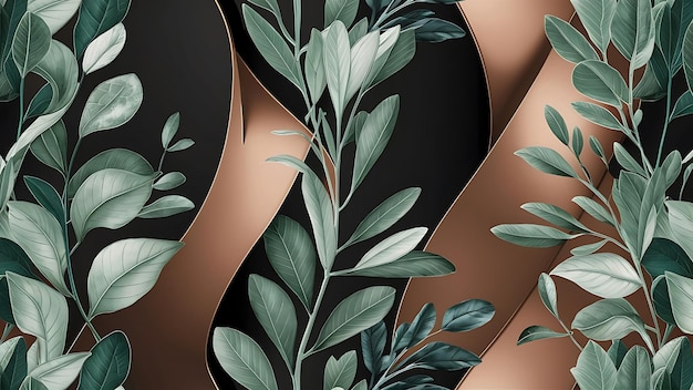 seamless wallpaper of illustrated plant leaves copper and black colors sleek elegant