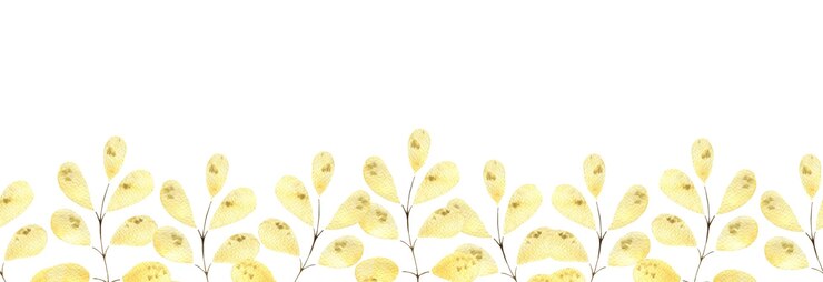 Seamless watercolor border with yellow leaves twigs with leaves botanical illustration