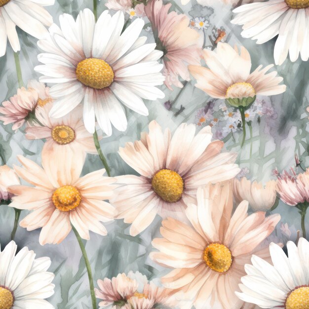 Seamless Watercolor Daisies Pattern Repeating Floral Background Generative AI