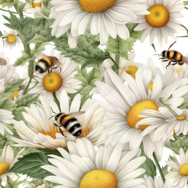 Seamless Watercolor Daisies Pattern Repeating Floral Background Generative AI