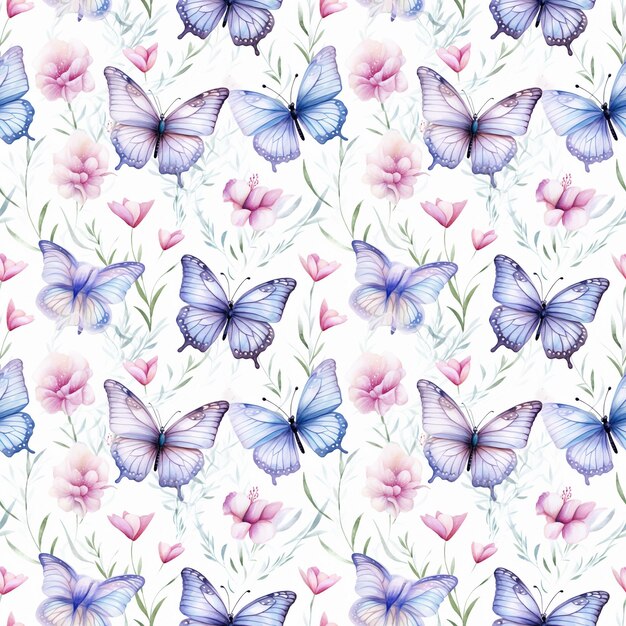 Seamless Watercolor Delicate Butterflies Pattern