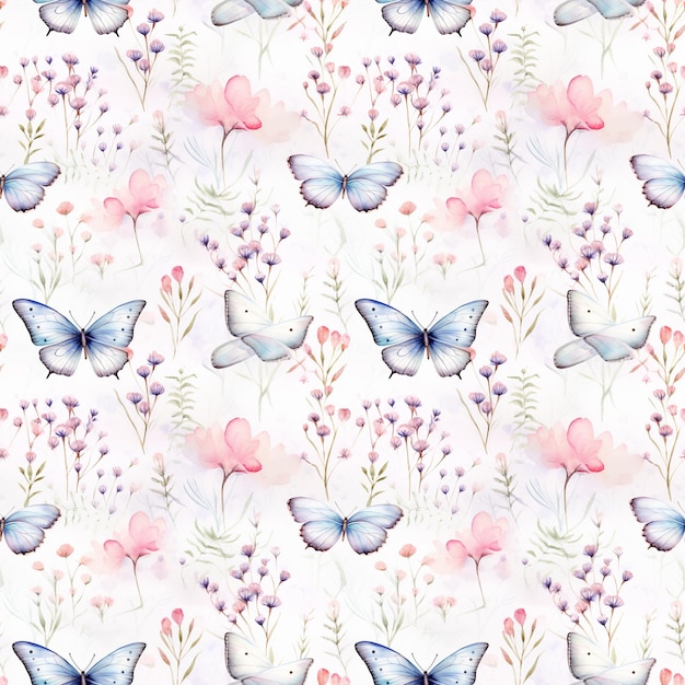 Photo seamless watercolor delicate butterflies pattern